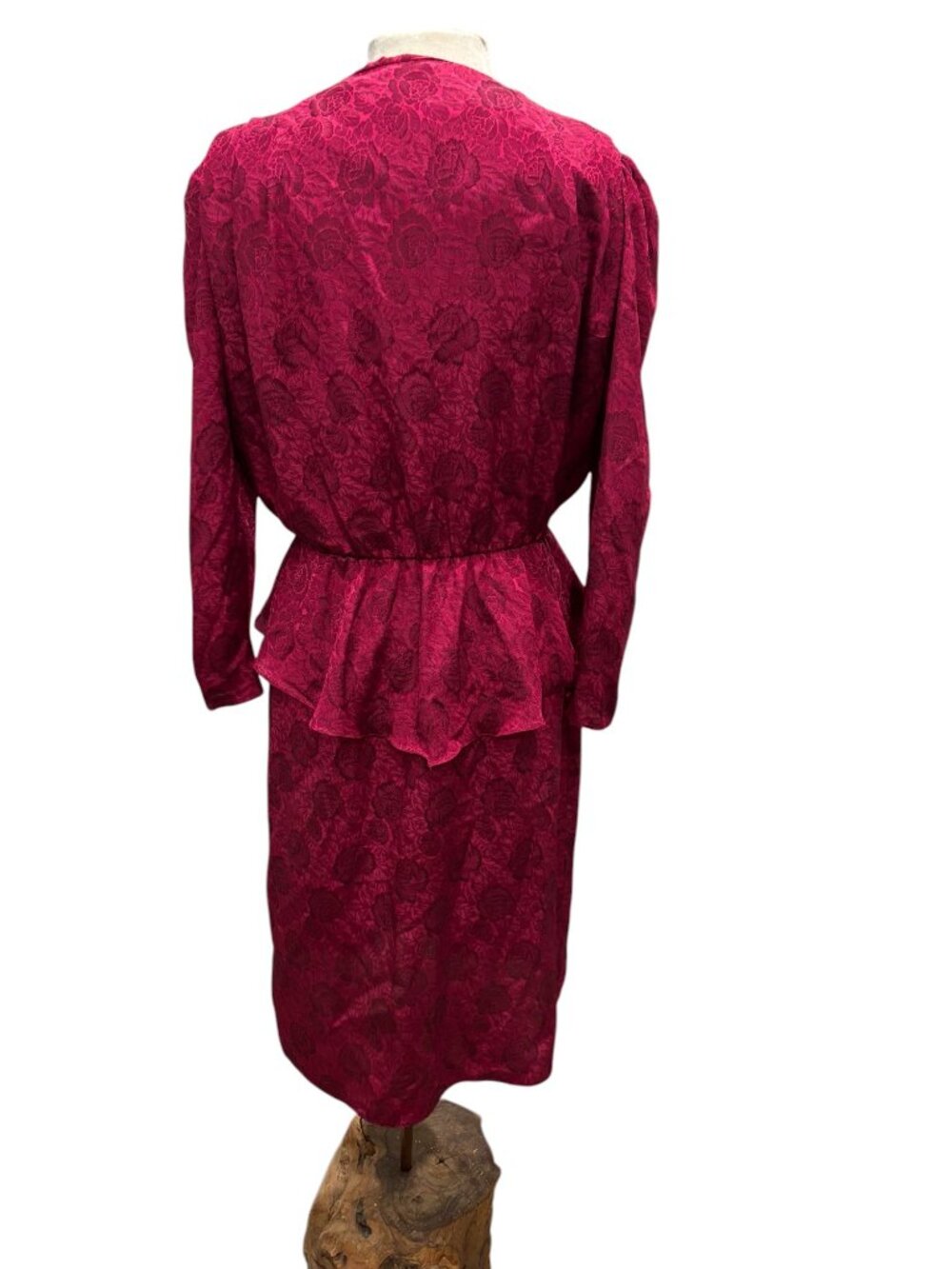 Vintage PATRA Dress 13/14 Red Jacquard Peplum Cocktail Party Midi - Picture 5 of 10